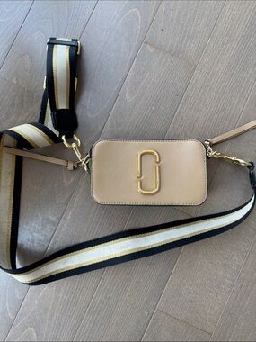 Marc Jacobs Neutral Beige Camera Crossbody with Striped Strap